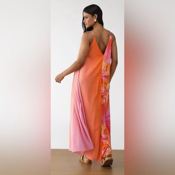 Farm Rio 100% viscose Elegant Floral Maxi Dress in Orange and Pink, L - Picture 2 of 13